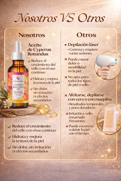 Aceite de Cyperus Rotundus – Menos Vello, Menos Manchas y Piel Suave en Todo el Cuerpo