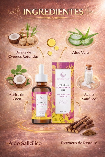 Aceite de Cyperus Rotundus – Menos Vello, Menos Manchas y Piel Suave en Todo el Cuerpo